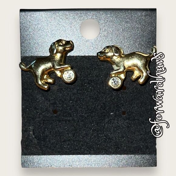 Bundle Sale 3 for $15 | Gold Tone Puppy | Post Earrings - Picture 1 of 10